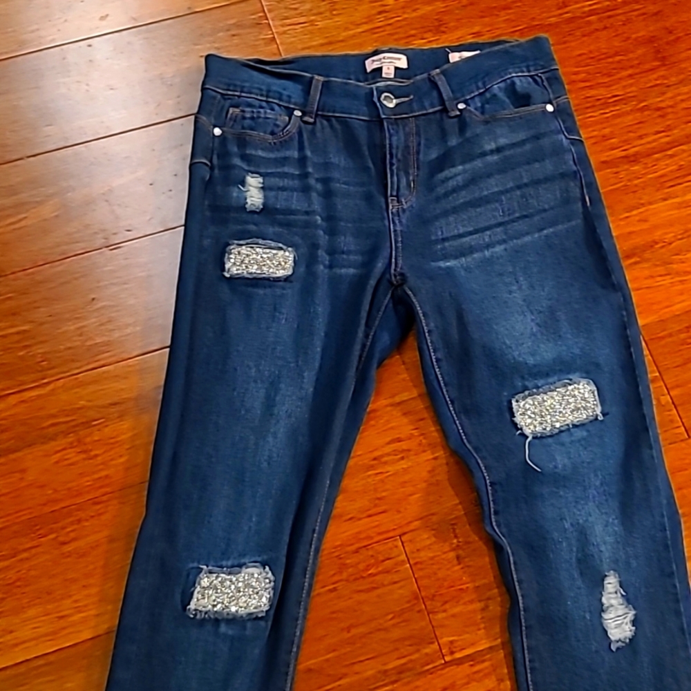 Juicy Couture Distressed & Blinged With Decorative Faux Crystal Size 8